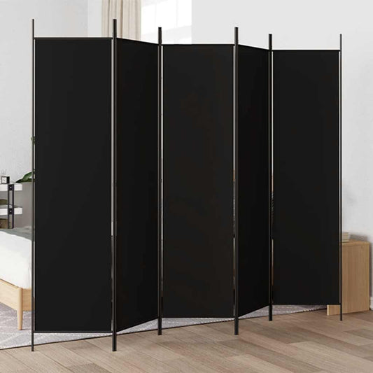 5-Panel Room Divider Black 250x200 cm Fabric