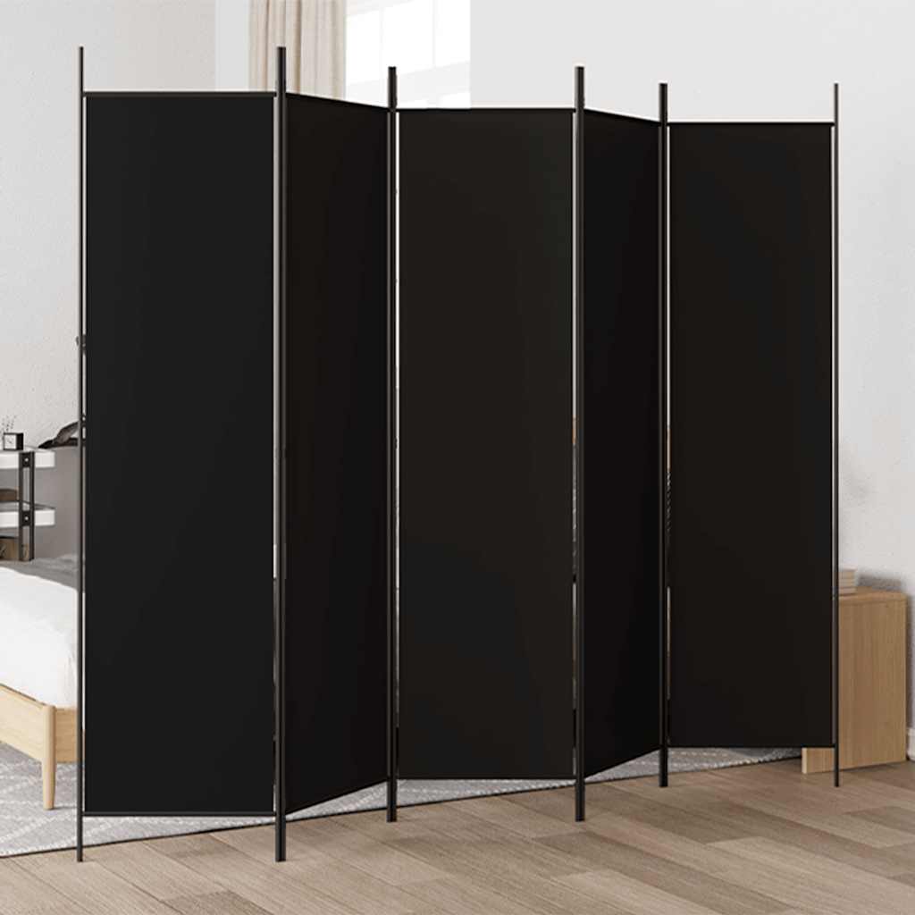 5-Panel Room Divider Black 250x200 cm Fabric