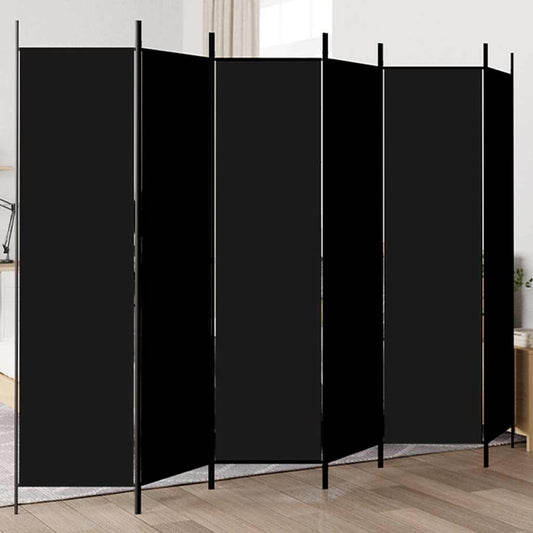 6-Panel Room Divider Black 300x200 cm Fabric