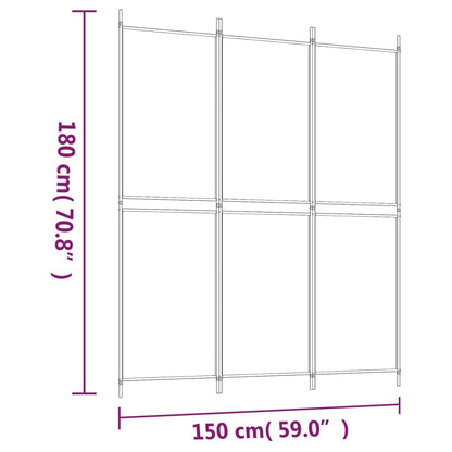 3-Panel Room Divider White 150x180 cm Fabric