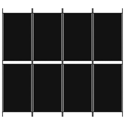 4-Panel Room Divider Black 200x180 cm Fabric