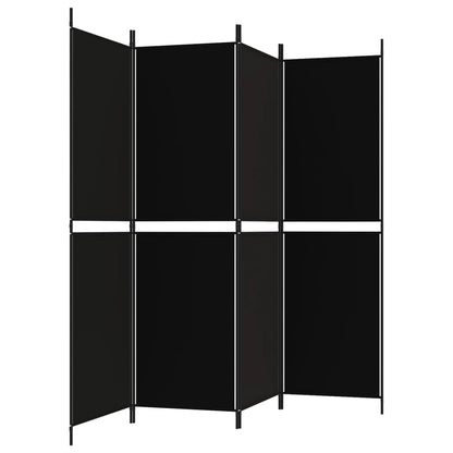 4-Panel Room Divider Black 200x180 cm Fabric