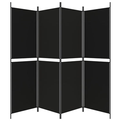 4-Panel Room Divider Black 200x180 cm Fabric