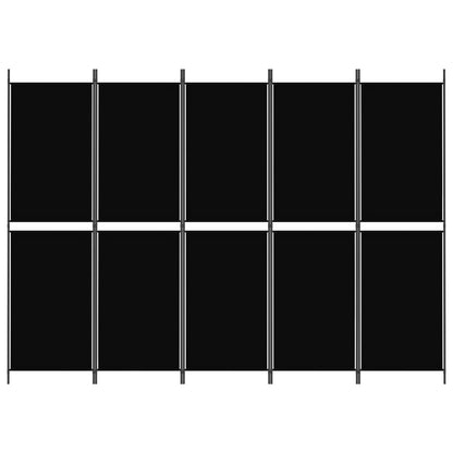 5-Panel Room Divider Black 250x180 cm Fabric