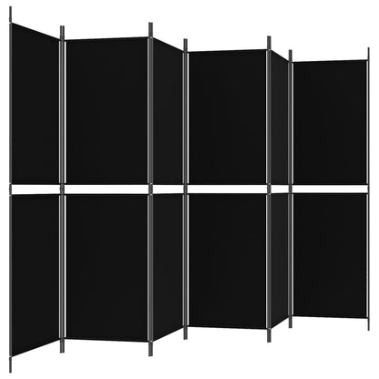 6-Panel Room Divider Black 300x180 cm Fabric