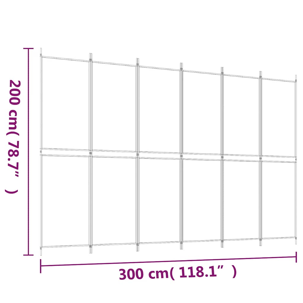 6-Panel Room Divider Brown 300x200 cm Fabric