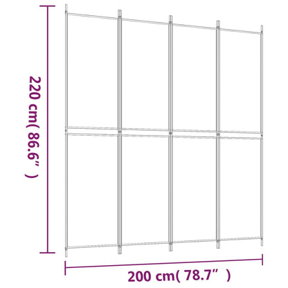 4-Panel Room Divider White 200x220 cm Fabric