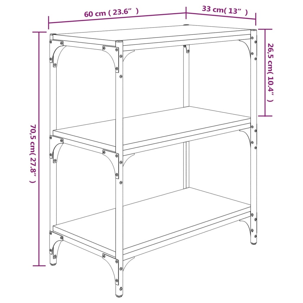 Book Cabinet Smoked Oak 60x33x70,5 cm Engineered Wood and Steel