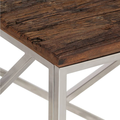 Coffee Table Silver Stainless Steel and Solid Sleeper Wood