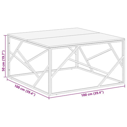 Coffee Table Silver Stainless Steel and Solid Wood Sleeper