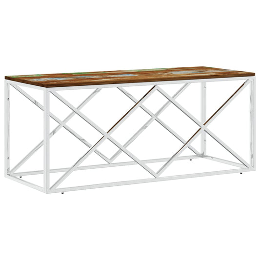 Coffee Table Stainless Steel and Solid Wood Reclaimed