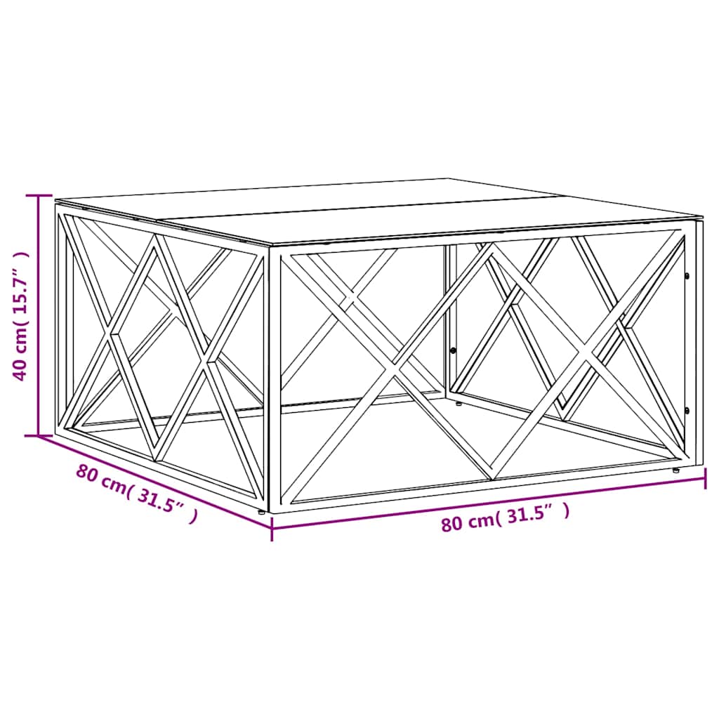 Coffee Table Silver 80x80x40 cm Stainless Steel and Glass