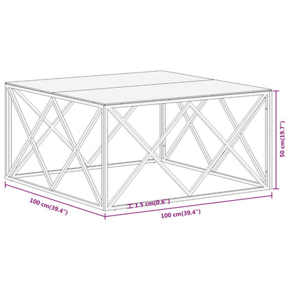Coffee Table Silver Stainless Steel and Tempered Glass