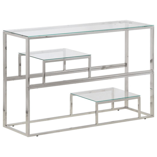 Console Table Silver Stainless Steel and Tempered Glass