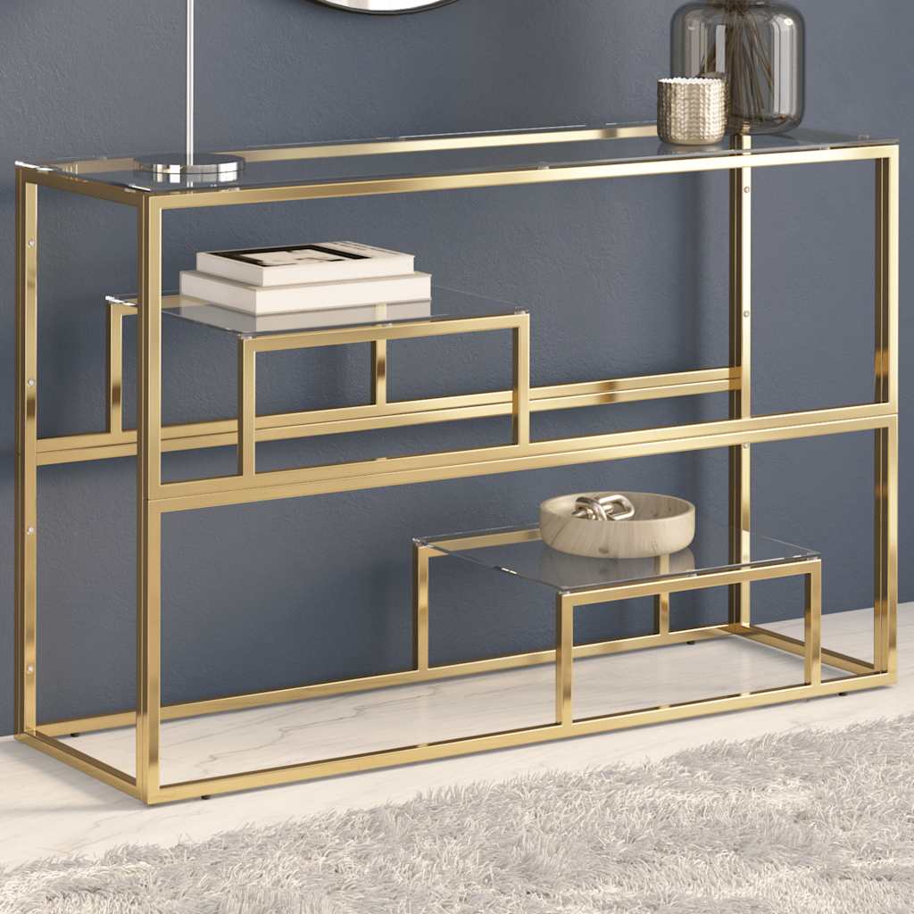 Console Table Gold Stainless Steel and Tempered Glass