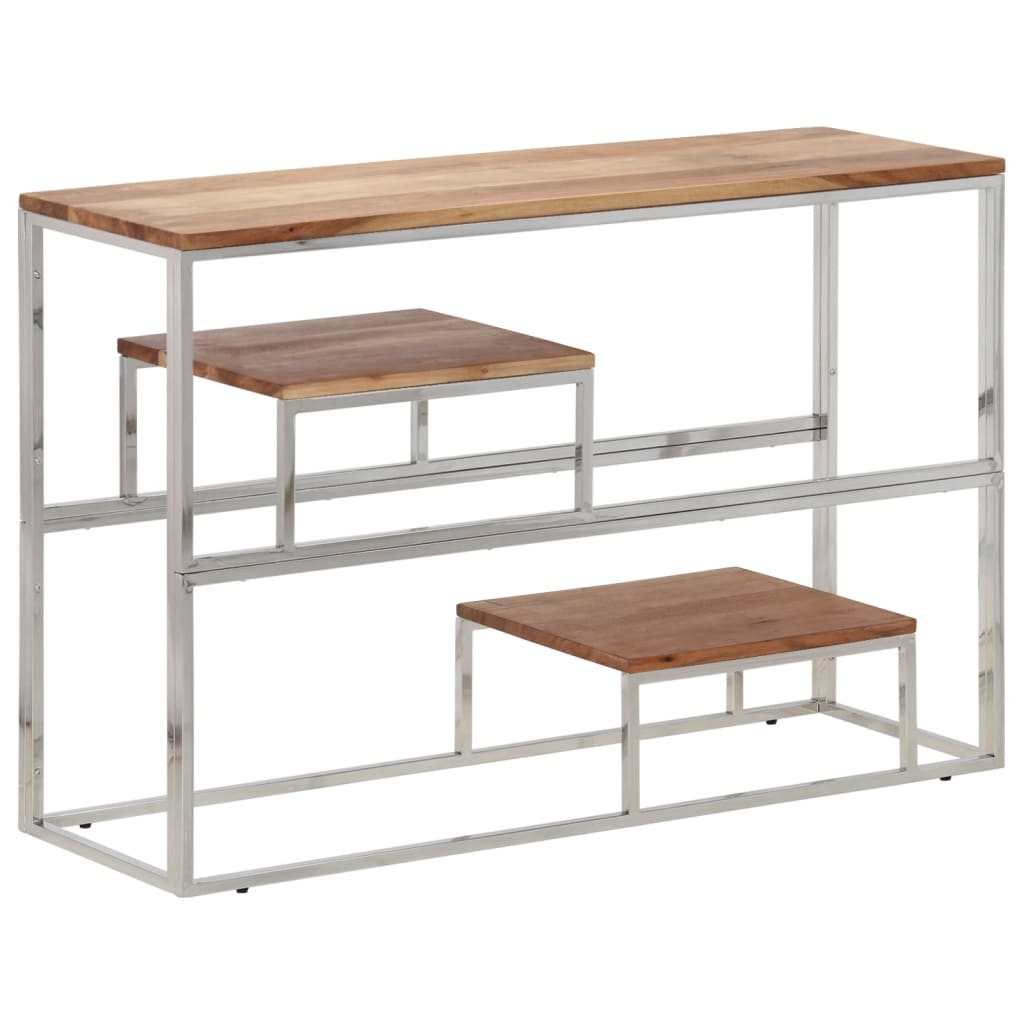 Console Table Silver Stainless Steel and Solid Acacia Wood