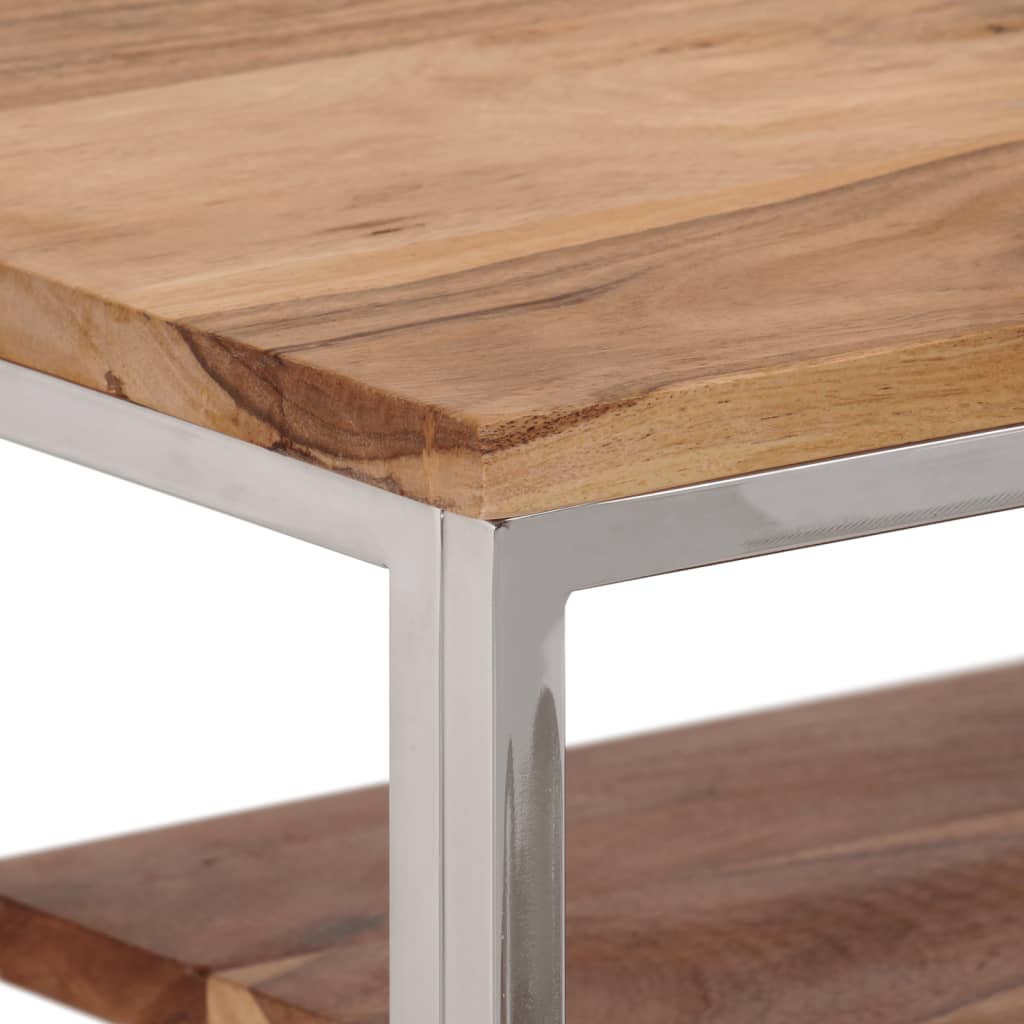 Console Table Silver Stainless Steel and Solid Acacia Wood
