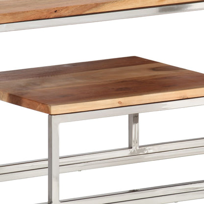 Console Table Silver Stainless Steel and Solid Acacia Wood