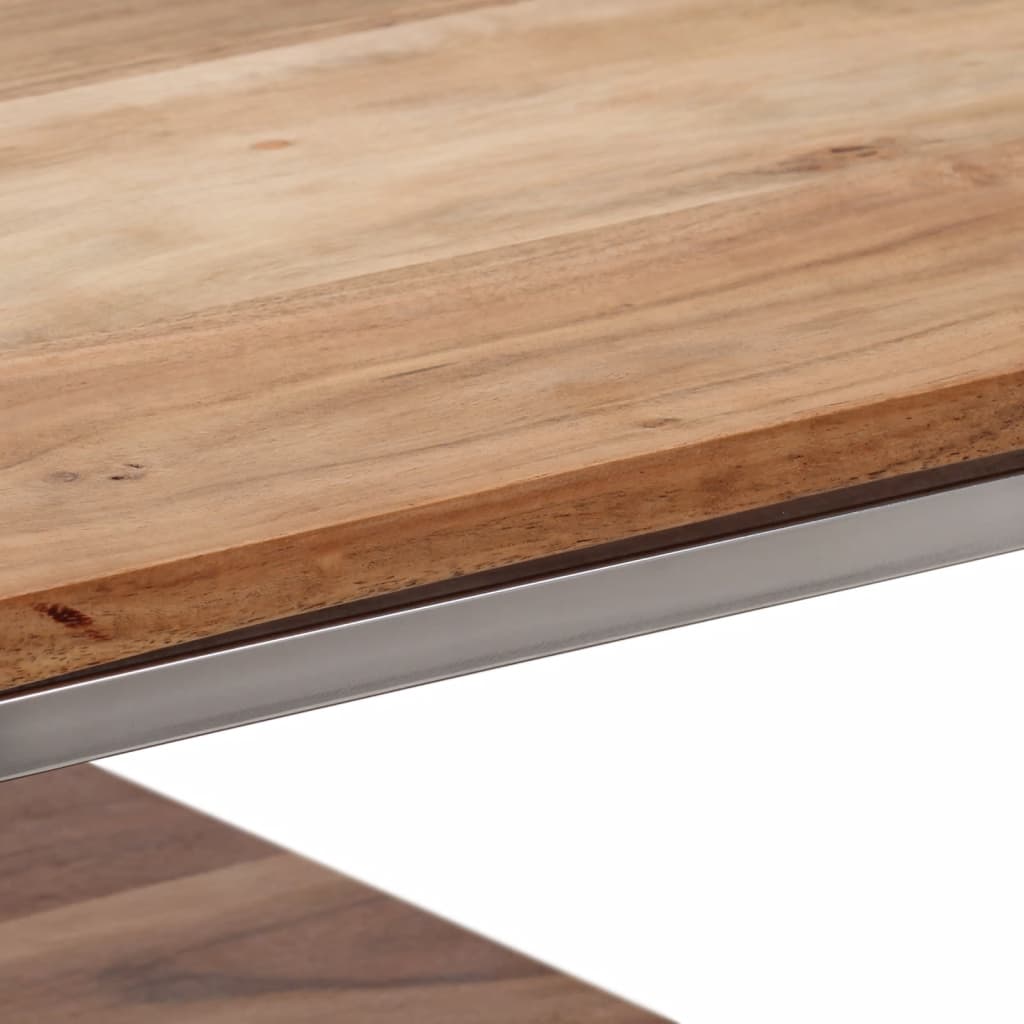 Console Table Silver Stainless Steel and Solid Acacia Wood