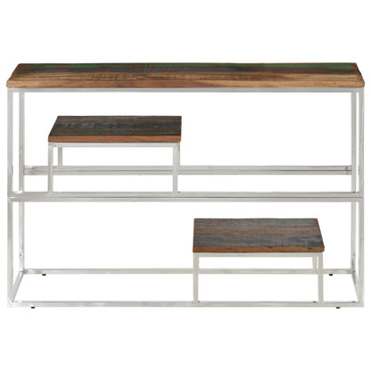 Console Table Silver Stainless Steel and Solid Reclaimed Wood