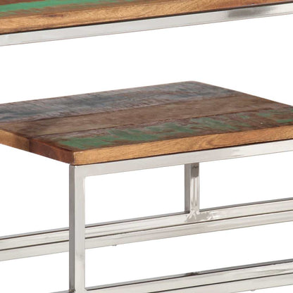 Console Table Silver Stainless Steel and Solid Reclaimed Wood