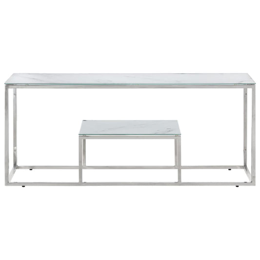Coffee Table Silver Stainless Steel and Tempered Glass
