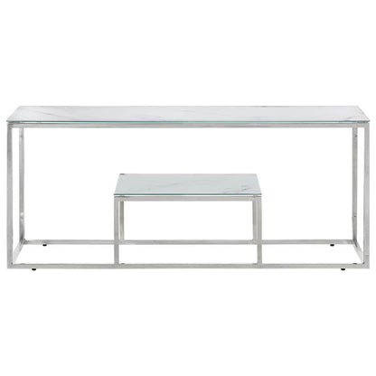 Coffee Table Silver Stainless Steel and Tempered Glass