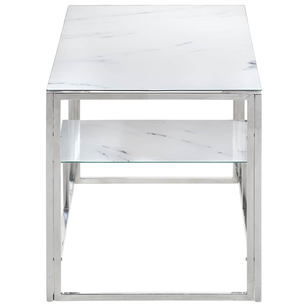 Coffee Table Silver Stainless Steel and Tempered Glass