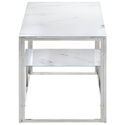 Coffee Table Silver Stainless Steel and Tempered Glass