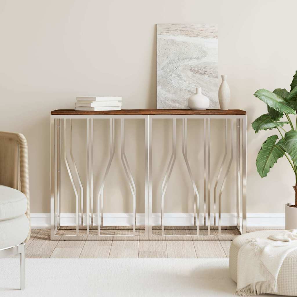 Console Table Stainless Steel and Solid Wood Reclaimed