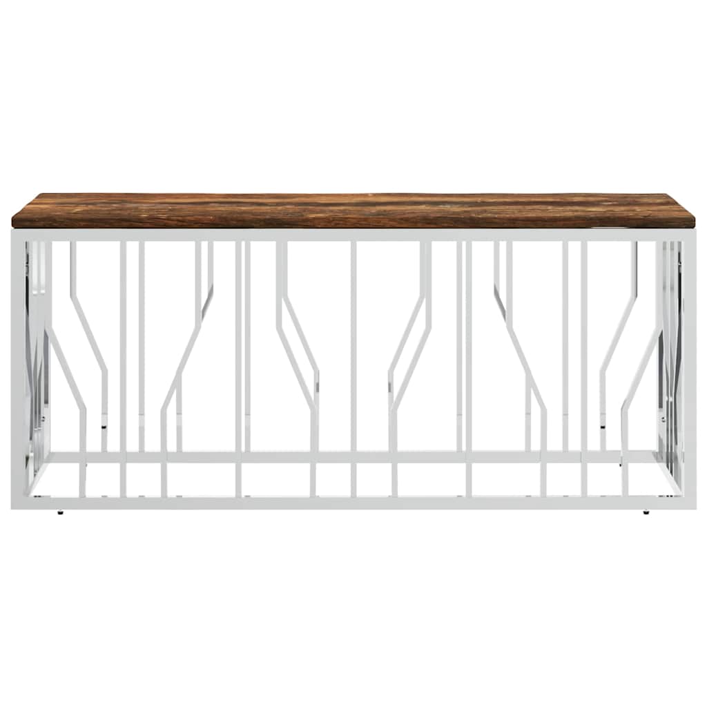 Coffee Table Stainless Steel and Solid Wood Reclaimed