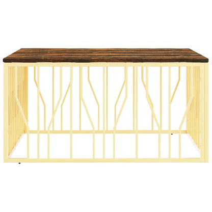 Coffee Table Gold Stainless Steel and Solid Wood Reclaimed