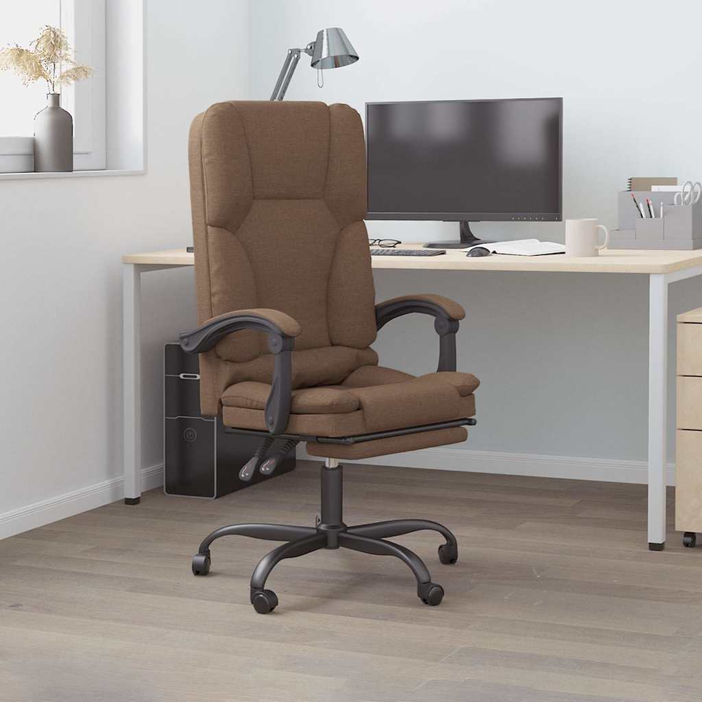 Massage Reclining Office Chair Brown Fabric