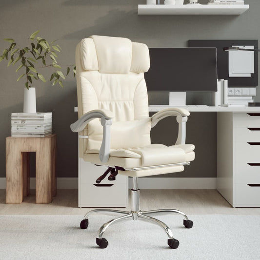 Reclining Office Chair Cream Faux Leather
