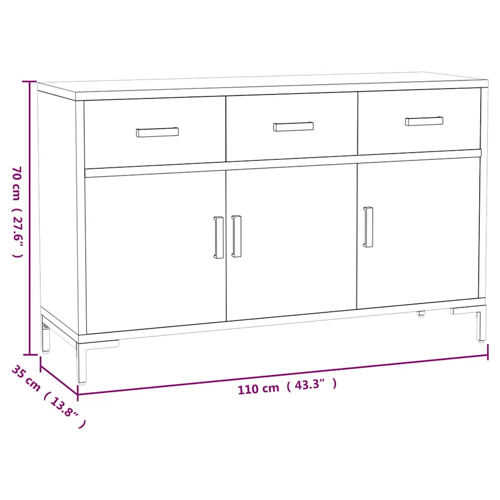Sideboard Brown 110x35x70 cm Solid Pinewood