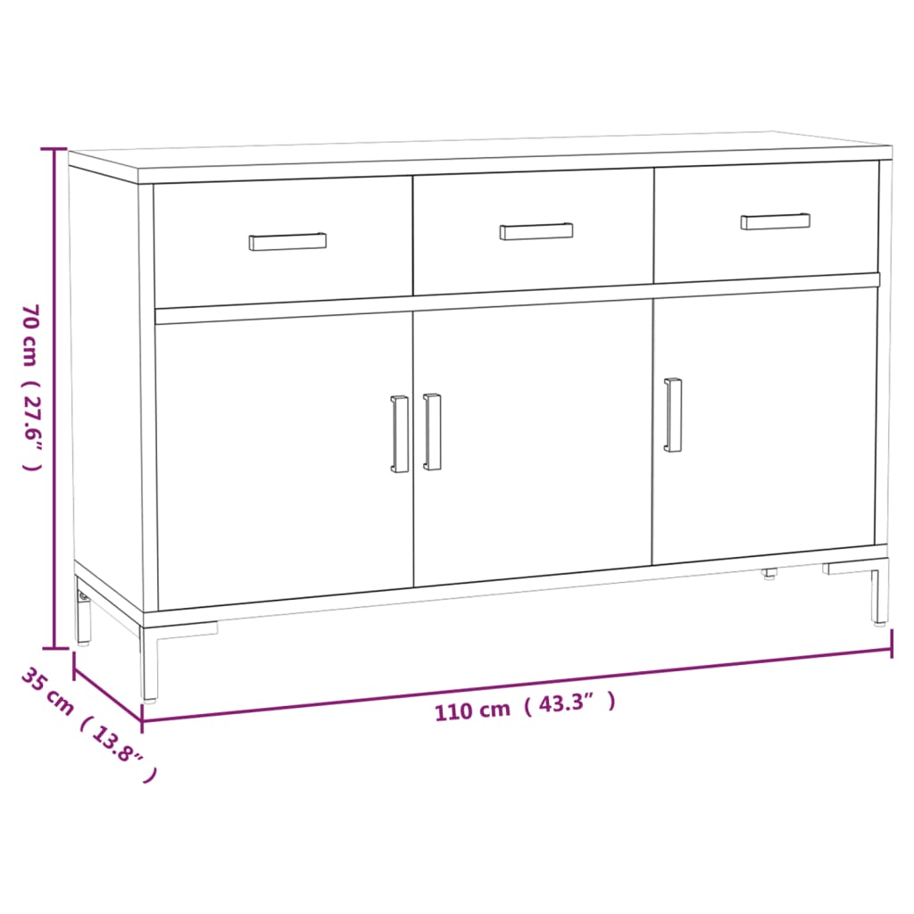 Sideboard Black 110x35x70 cm Solid Pinewood