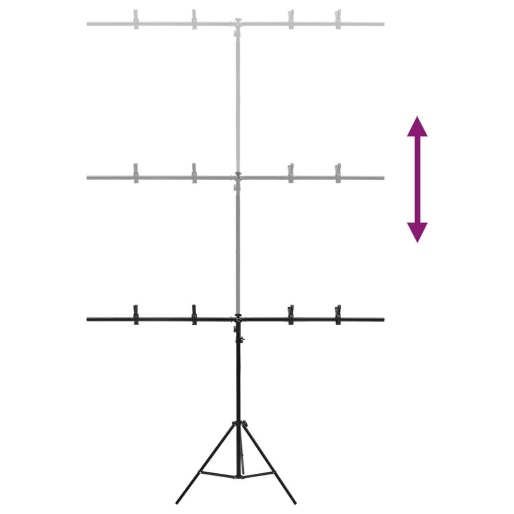 T-Shape Background Stand Black 151x60x(70-200) cm