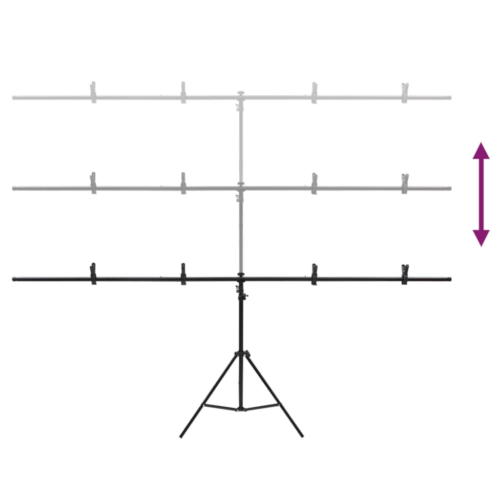 T-Shape Background Stand Black 201x60x(70-200) cm