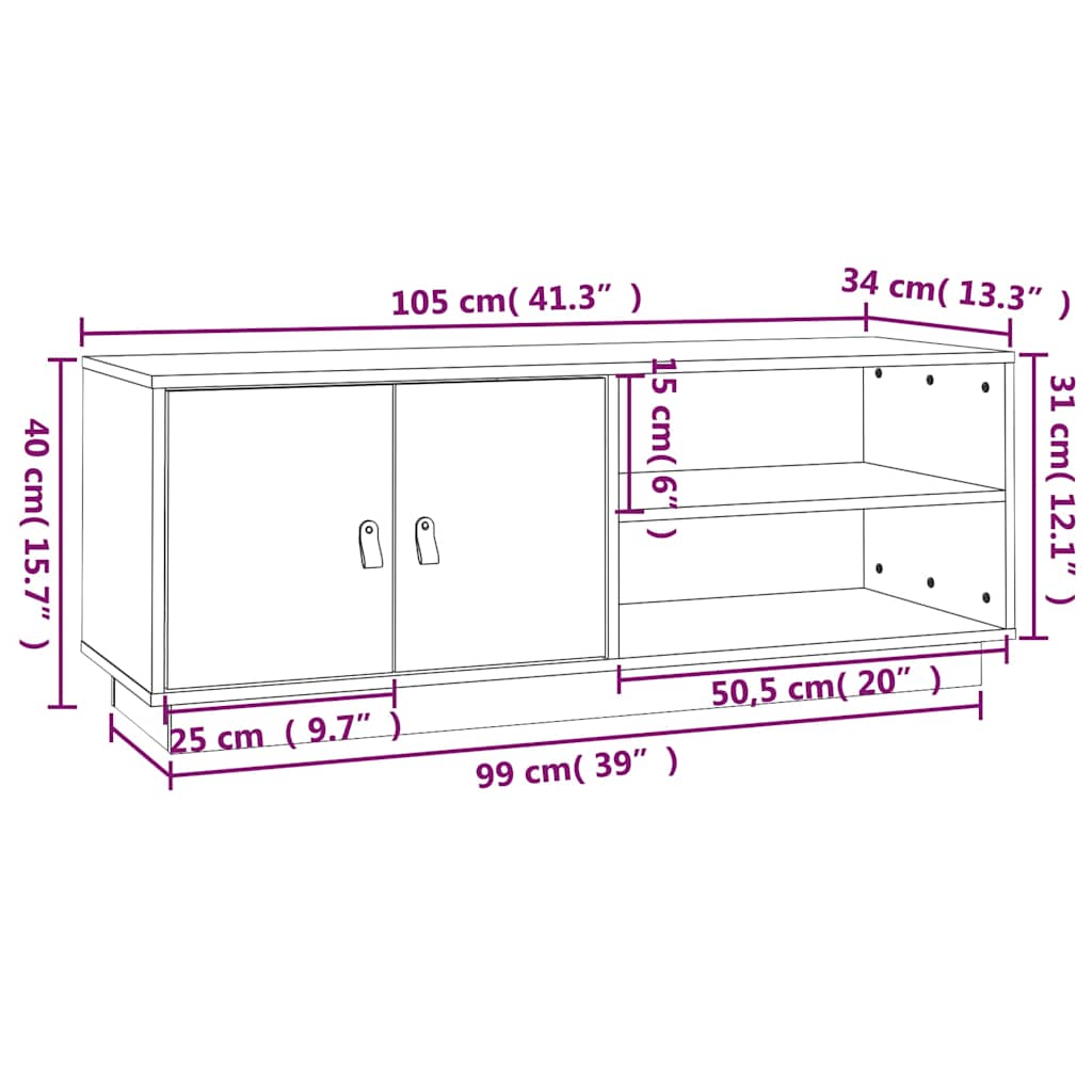TV Cabinet Grey 105x34x40 cm Solid Wood Pine