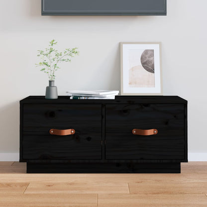 TV Cabinet Black 80x34x35 cm Solid Wood Pine