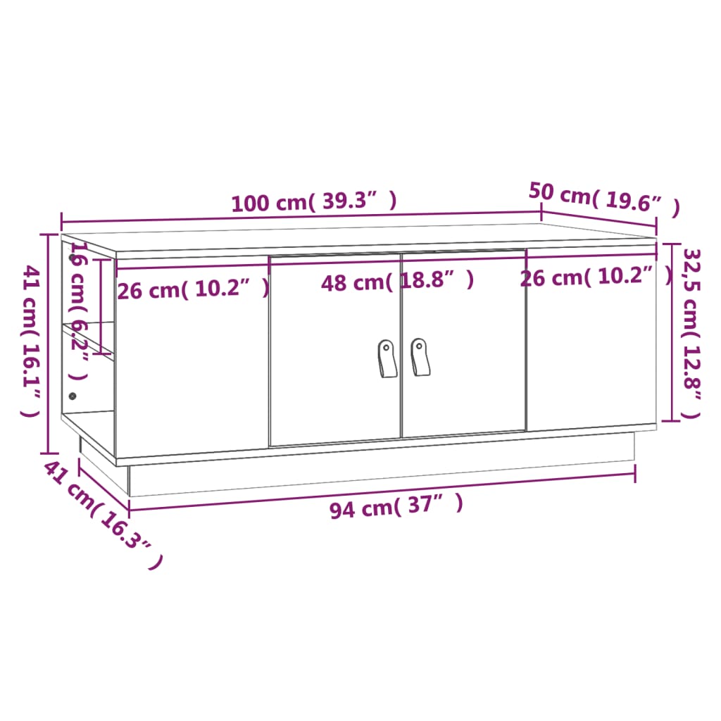 Coffee Table Grey 100x50x41 cm Solid Wood Pine