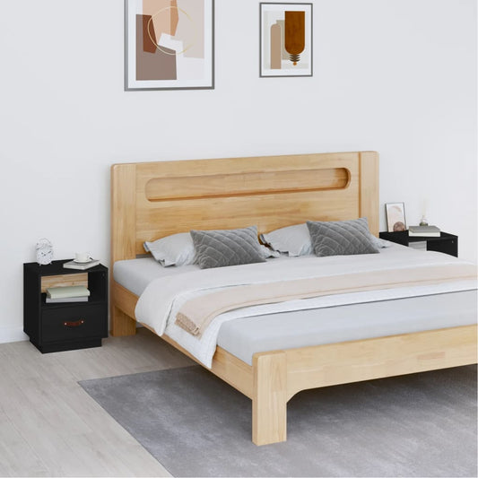 Bedside Cabinets 2 pcs Black 40x34x45 cm Solid Wood Pine