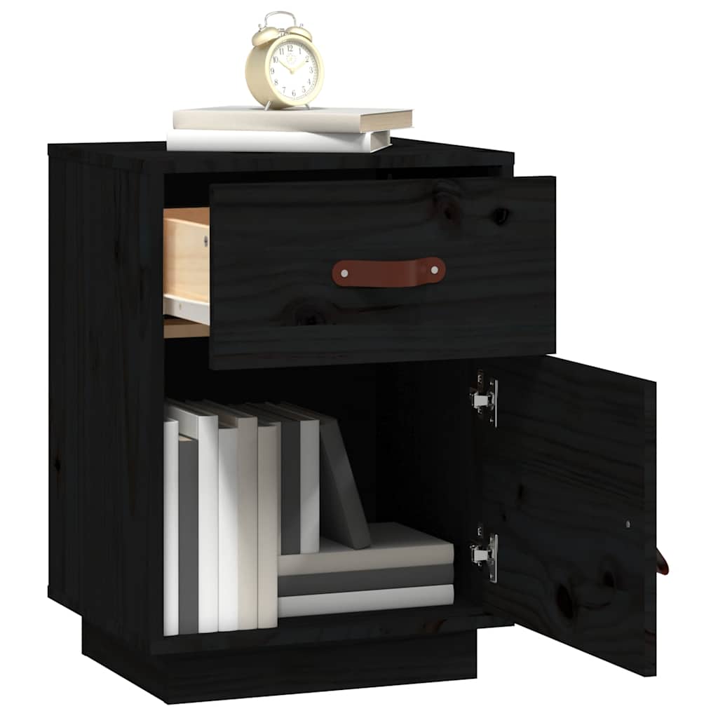 Bedside Cabinet Black 40x34x55 cm Solid Wood Pine