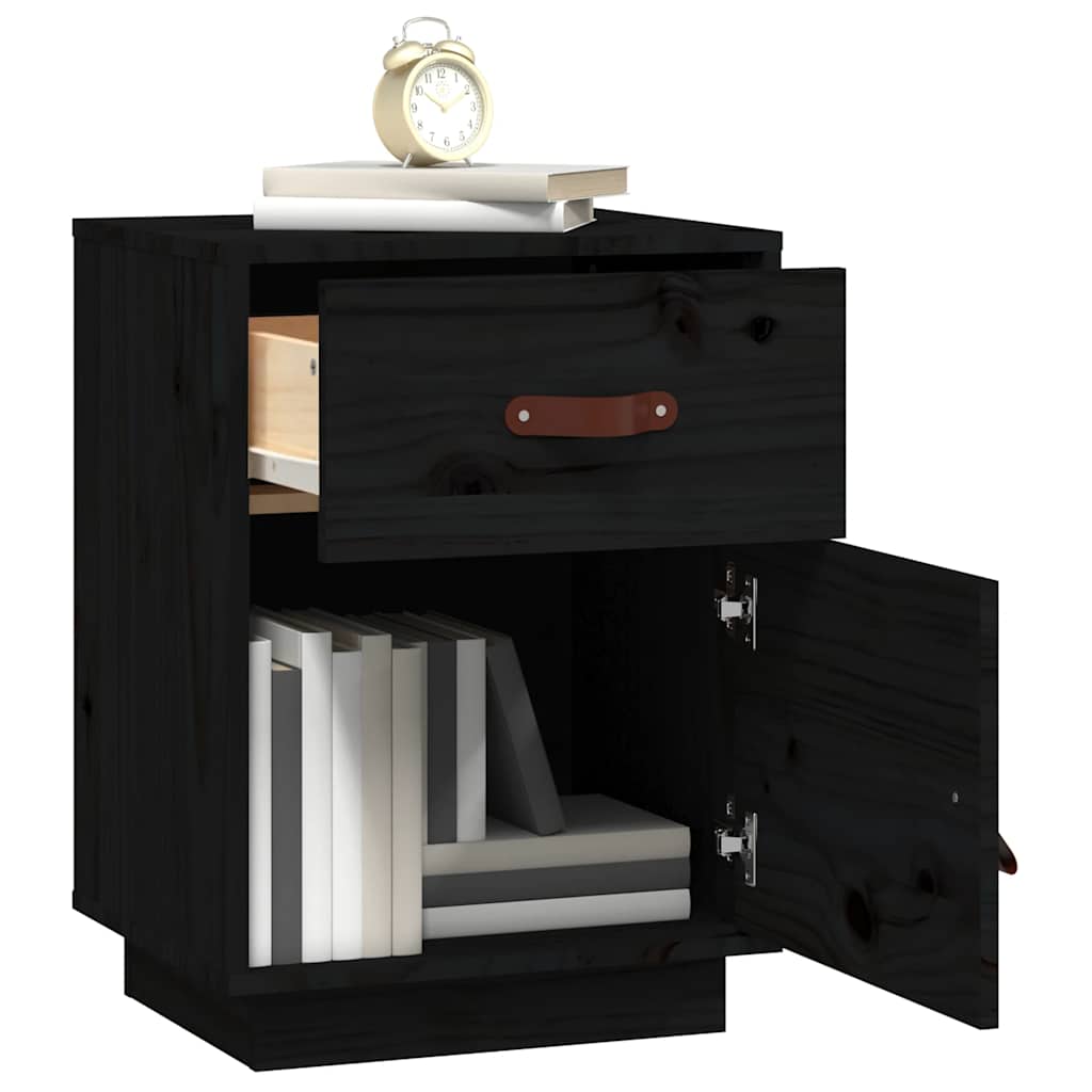 Bedside Cabinets 2 pcs Black 40x34x55 cm Solid Wood Pine