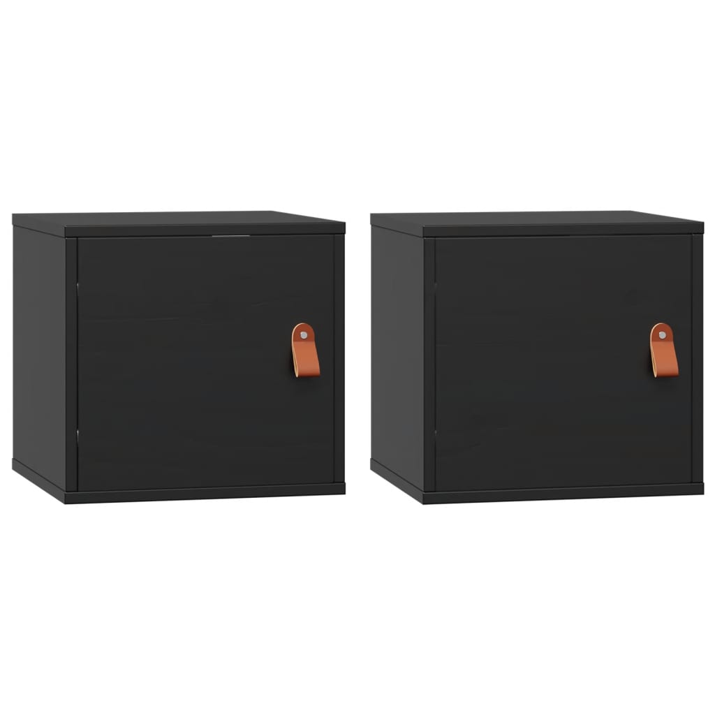 Wall Cabinets 2 pcs Black 31.5x30x30 cm Solid Wood Pine
