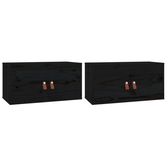 Wall Cabinet | Set of 2 | Black | Solid pinewood, engineered wood
