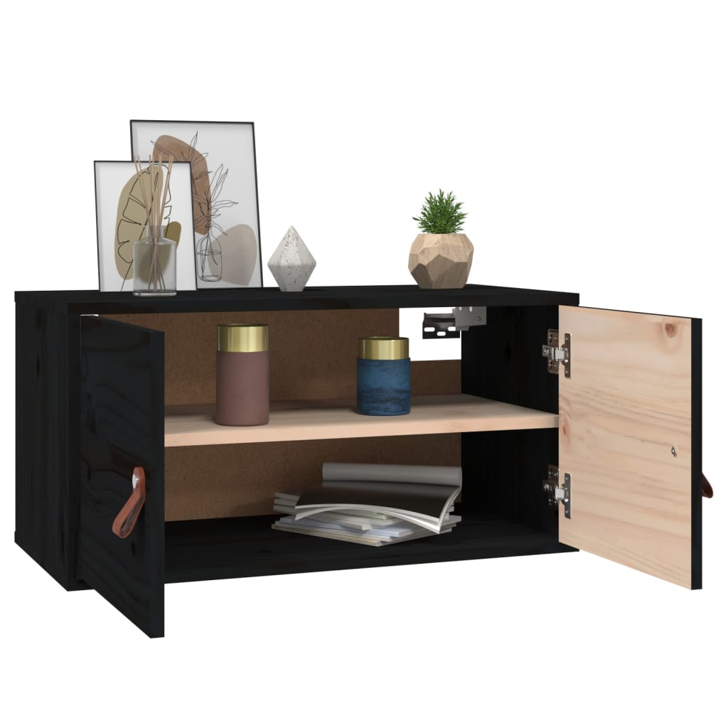 Wall Cabinet | Set of 2 | Black | Solid pinewood, engineered wood