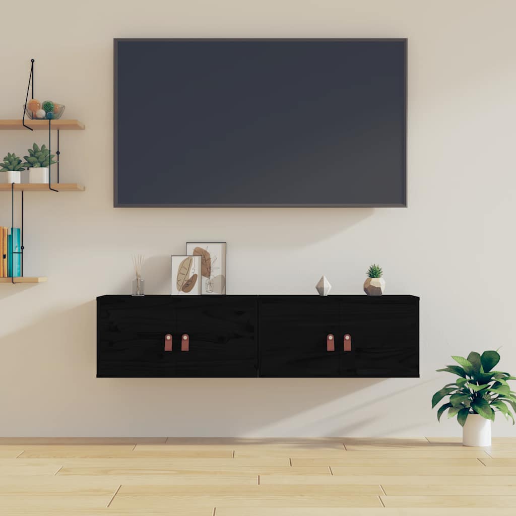Wall Cabinet | Set of 2 | Black | Solid pinewood, engineered wood