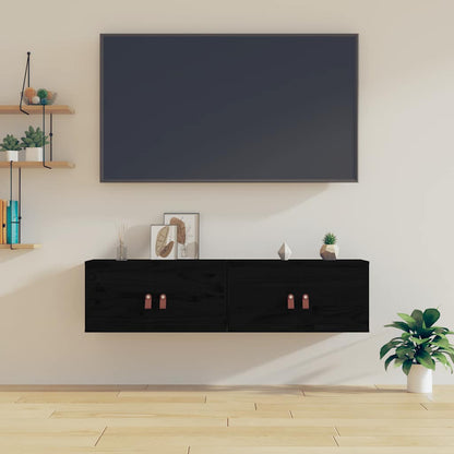 Wall Cabinet | Set of 2 | Black | Solid pinewood, engineered wood
