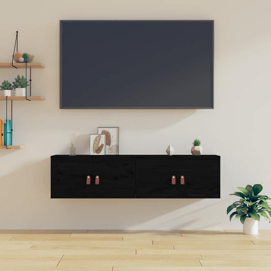 Wall Cabinet | Set of 2 | Black | Solid pinewood, engineered wood